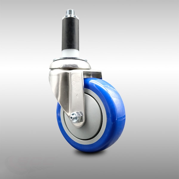 4 Inch 316SS Blue Polyurethane Wheel Swivel 1 Inch Expanding Stem Caster